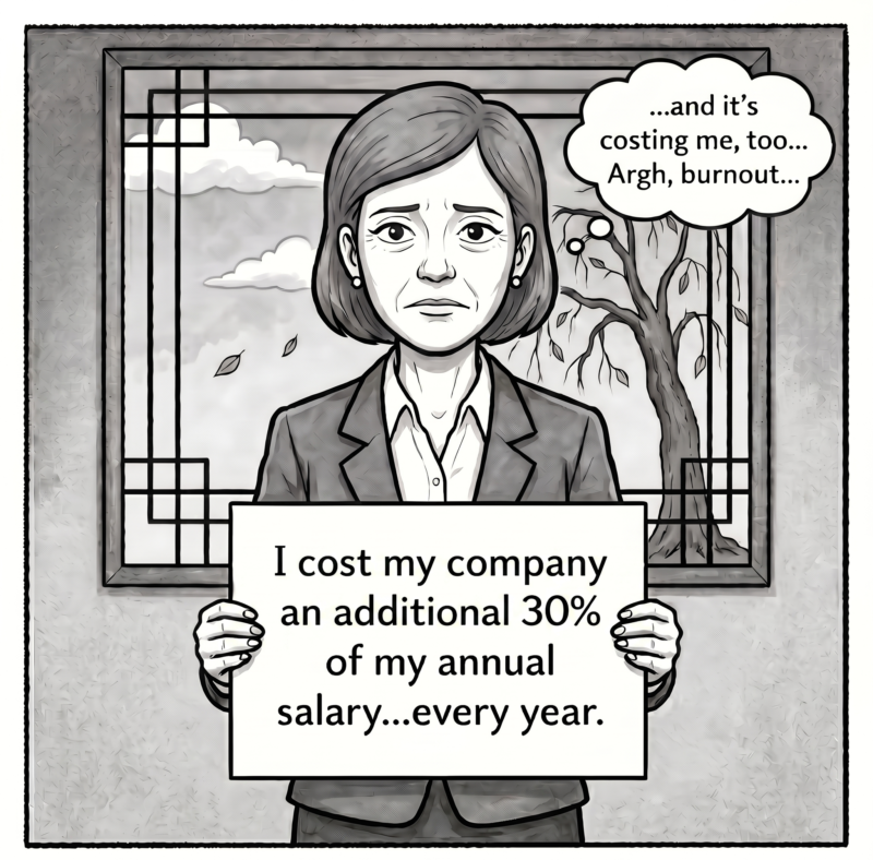 Stressed employee representing burnout and disengagement in the workplace.